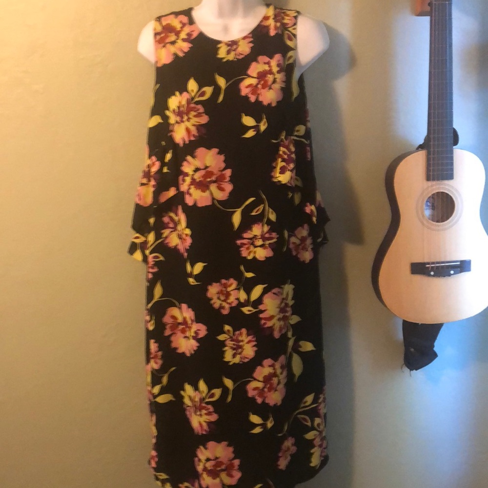 Floral Black Ruffle Dress